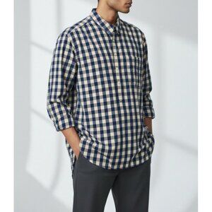 Lucky Brand Blue & Cream Gingham Button-Down Shirt Size S Mens Cotton Casual Lon